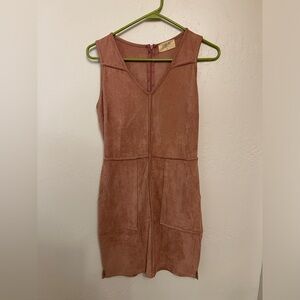 Suede dusty pink (salmon) mini dress